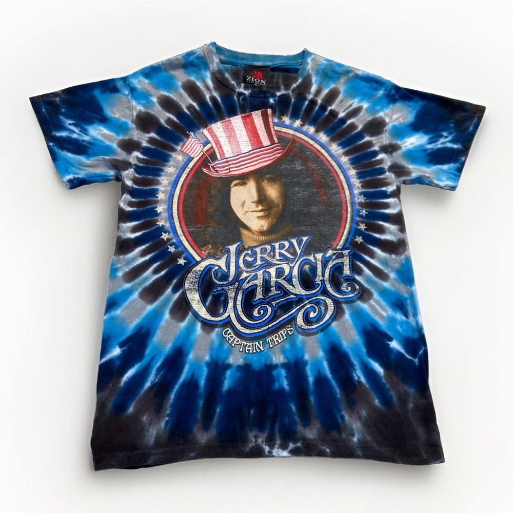 Vintage Jerry Garcia Shirt Mens L Captain Trips Blue Tie-Dye Zion Grateful Dead
